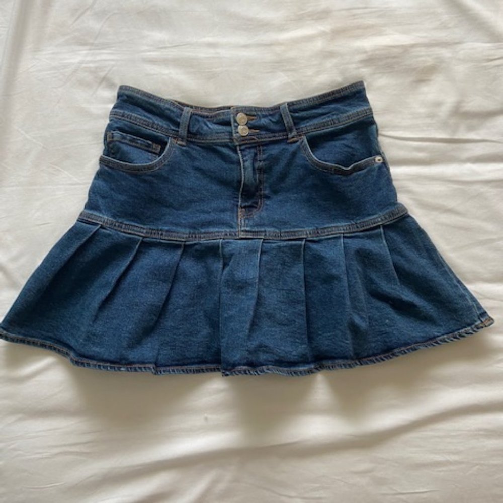 90s Style Flare Denim Mini Skirt